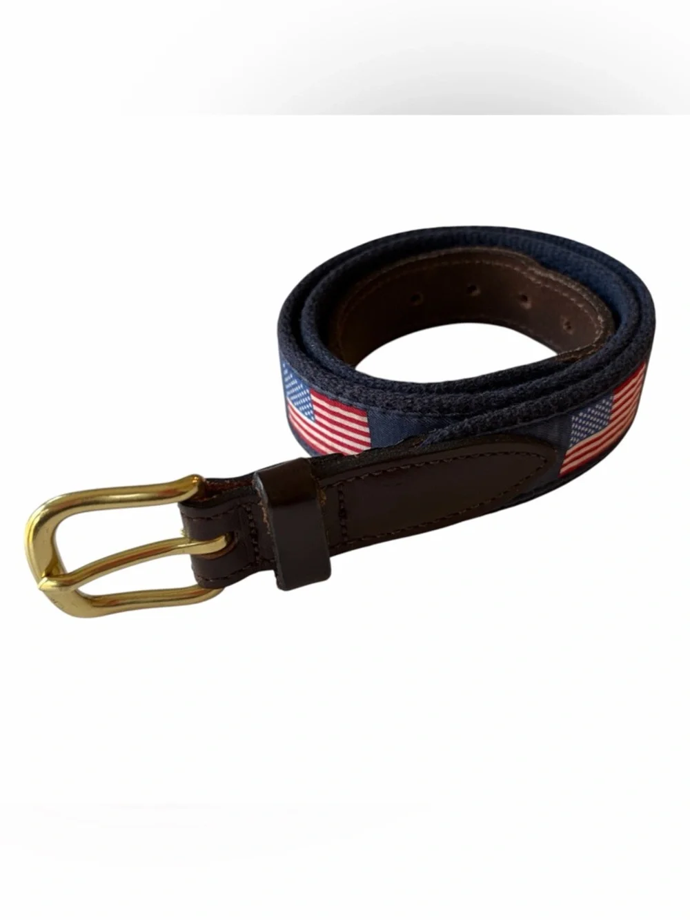 Vineyard Vines AMERICAN FLAG USA Canvas Brown Leather Belt Size 28 Boys